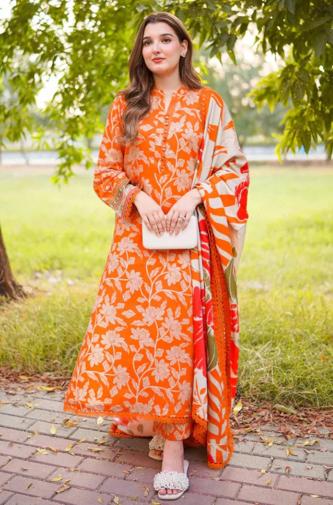 Aneela's 3-PC Premium Embroidered Lawn (Orange) D-5090