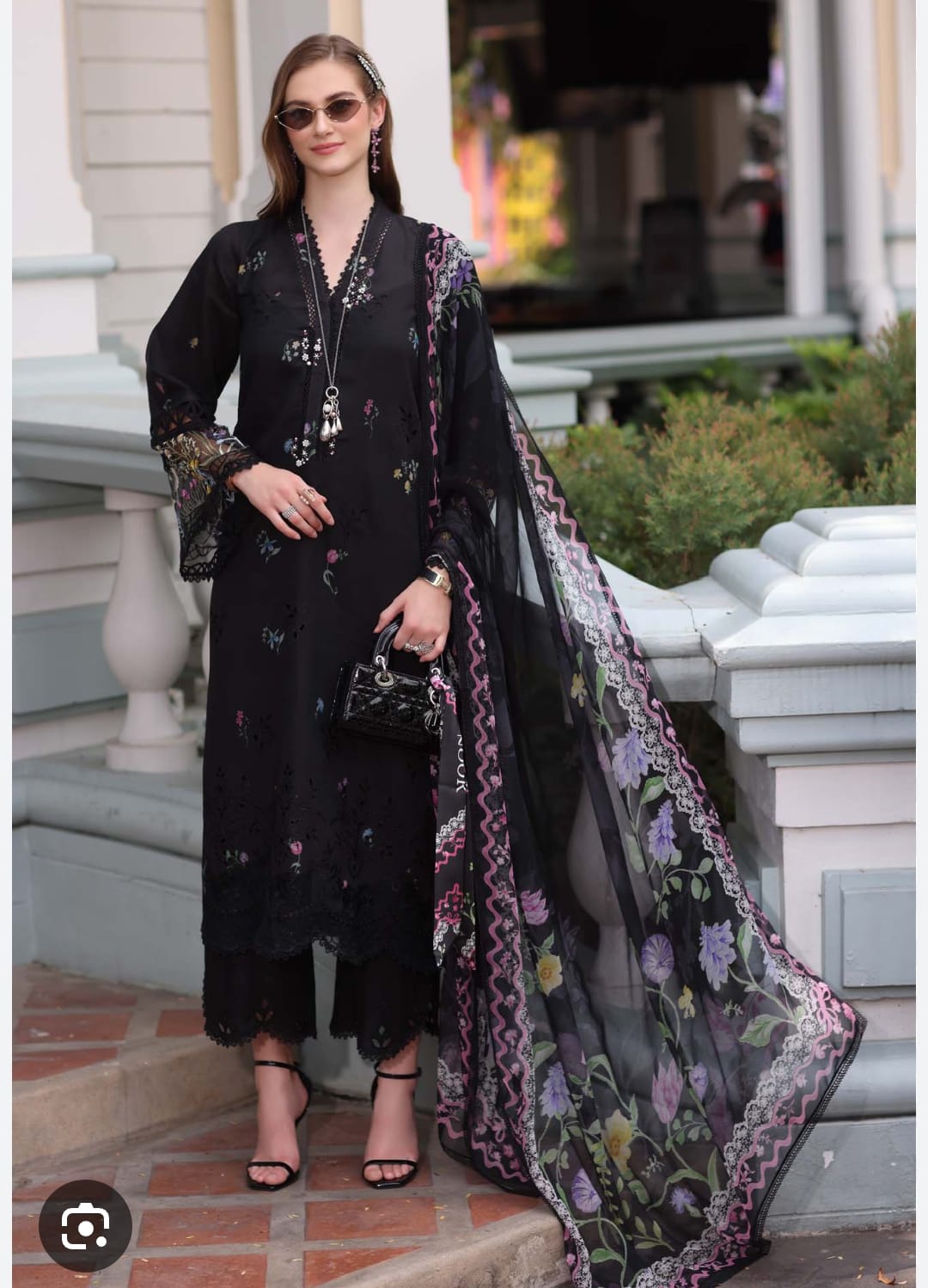 Maria B. 3-PC Signature Lawn Full Embroidered Silk Dupatta D-4207
