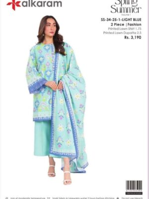 Alkaram Studio Women’s Unstitched 3PC Bana Dora Lawn Suit – Factory Outlet Sale - LIGHT BLUE (SS-34-25-1)